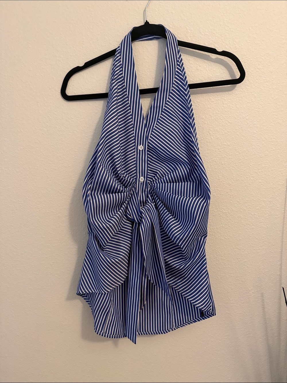 Striped Blue Halter Tie-Front Camisole